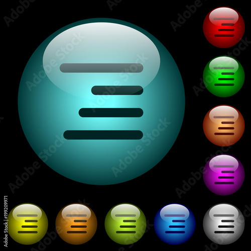 Text align right icons in color illuminated glass buttons