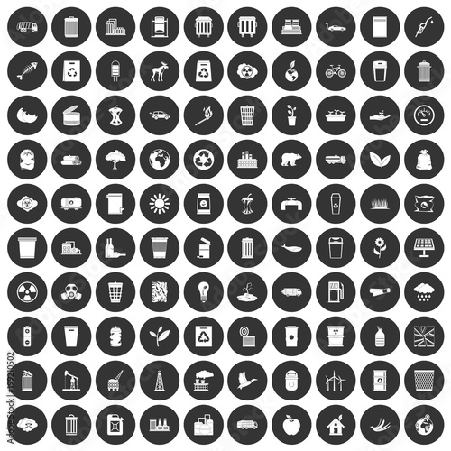 100 ecology icons set black circle