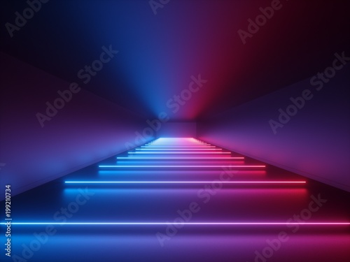 Fototapeta Naklejka Na Ścianę i Meble -  3d render, glowing lines, neon lights, abstract psychedelic background, corridor, tunnel, ultraviolet, spectrum vibrant colors, laser show