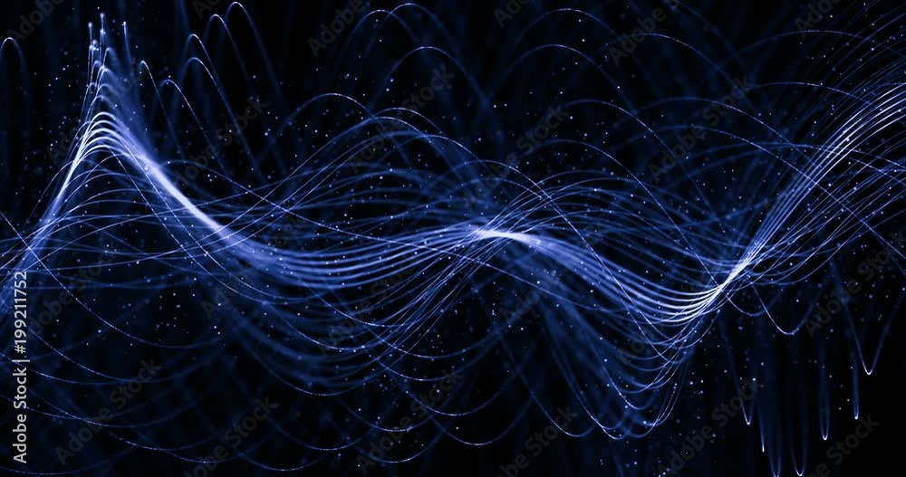 abstract blue growing bright bunch of optical fibers movement background, fast light signal for high speed internet connection