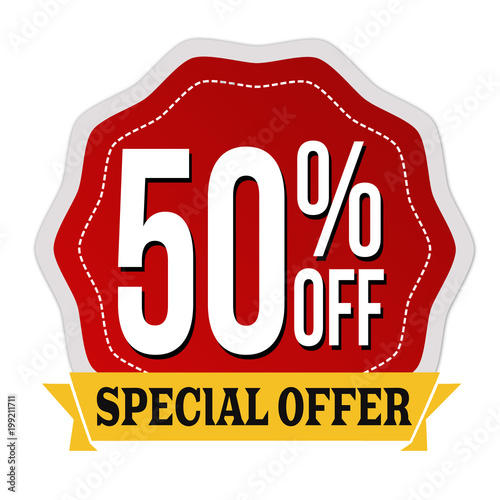 Special offer 50% off label or sticker