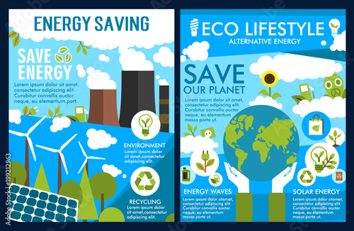 Vector posters for green energy or ecology saving
