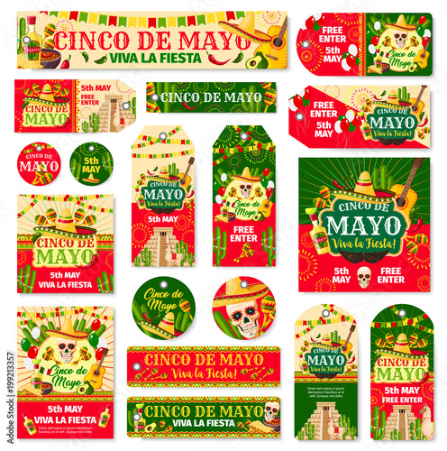 Cinco de Mayo tag and fiesta party invitation card