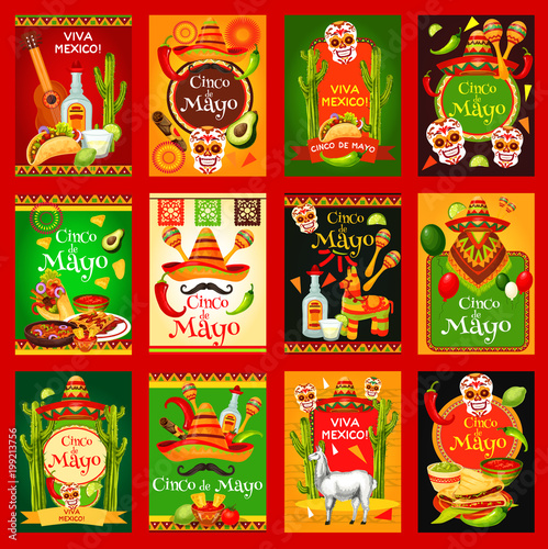 Cinco de Mayo Mexican holiday vector posters photo