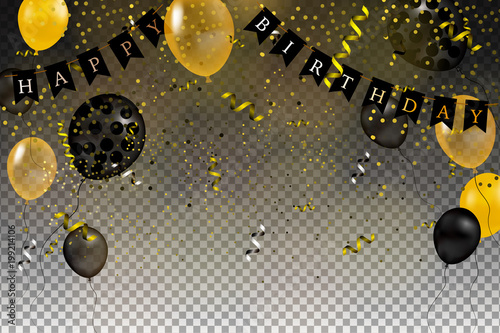 Set of gold, black, yellow, white helium ball isolated in the air
