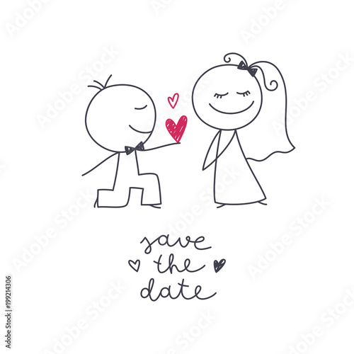 hand drawn bride and groom