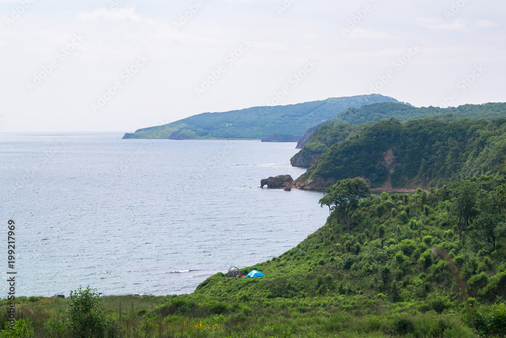 The Far Eastern landscape of the picturesque bay of Putyatin Island.