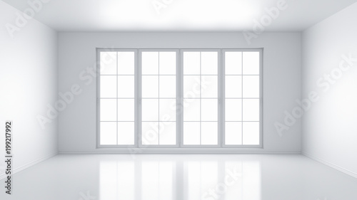 light from window and white room interior, 3D rendering