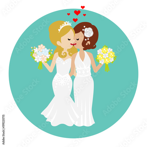 Kissing Female Same-sex Wedding couple