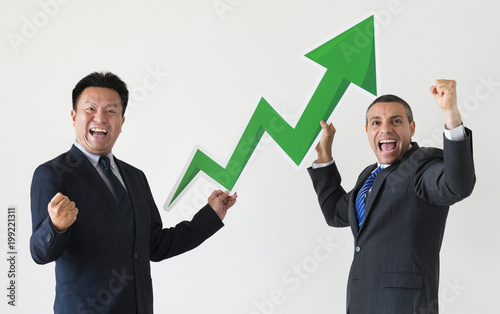 Businessmen with profit statictics icon photo