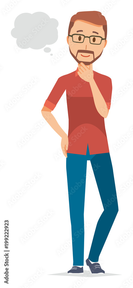 Fototapeta premium A bearded man wearing eyeglasses is imagining