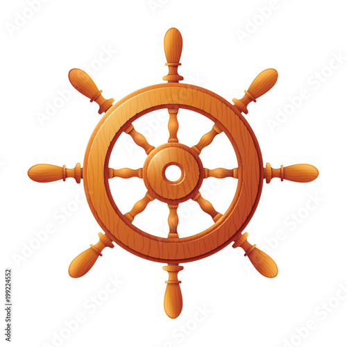Ship wheel marine wooden vintage isolated on white background
