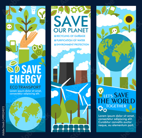 Vector save energy or eco planet lifestyle banners