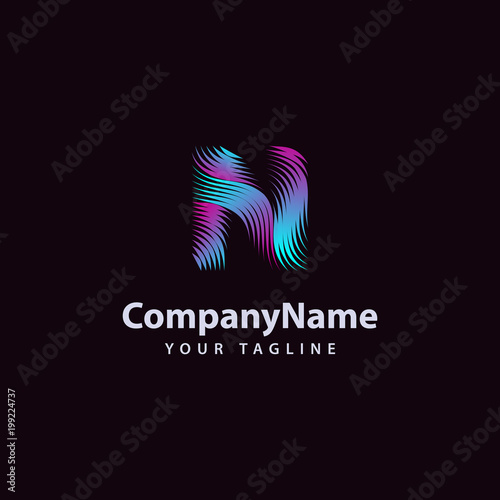 Letter N modern Wave line Logo design template.