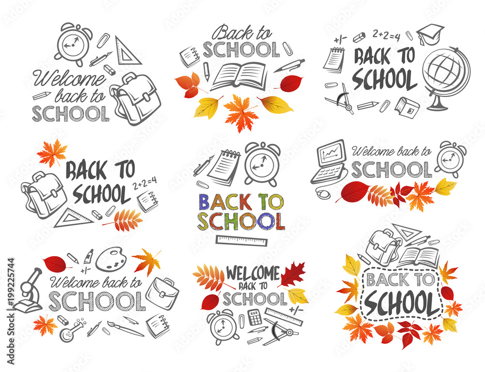 Back to School vector education stationery icons