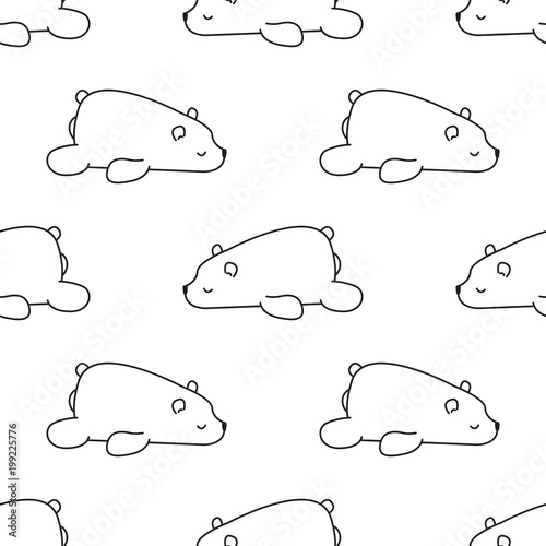 Seamless pattern polar bear sleeping on white background, vector illustration