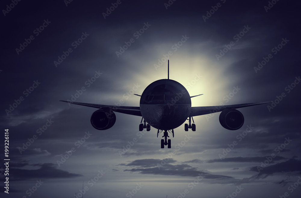 Fototapeta premium Airliner in sky. Mixed media