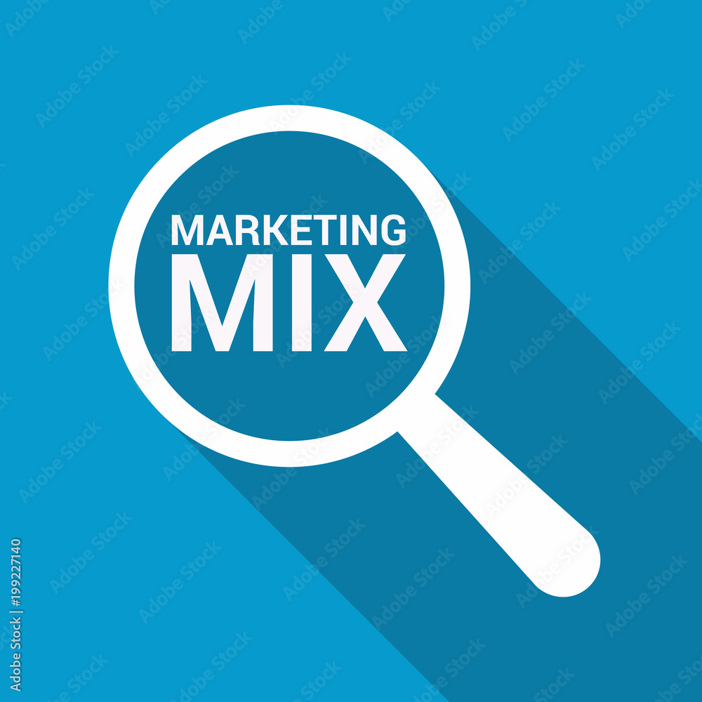 Advertising Concept: Magnifying Optical Glass With Words Marketing Mix Advertising Concept: Magnifying Optical Glass With Words Marketing Mix