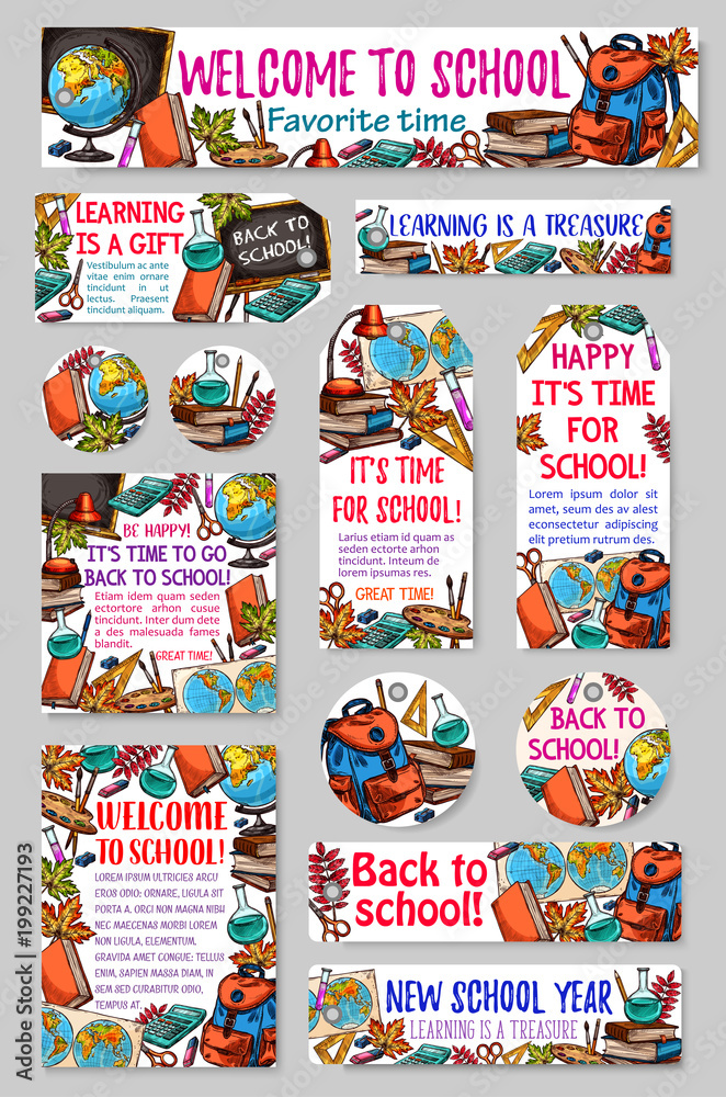 Back to School vector sketch stationery banners