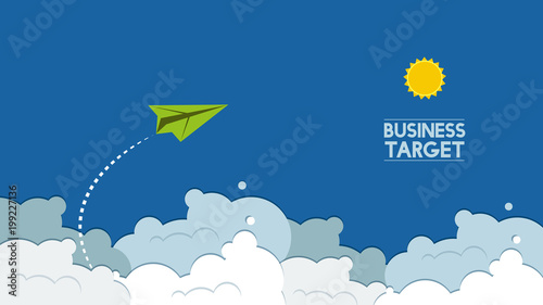 flying paper plane cartoon on blue sky background