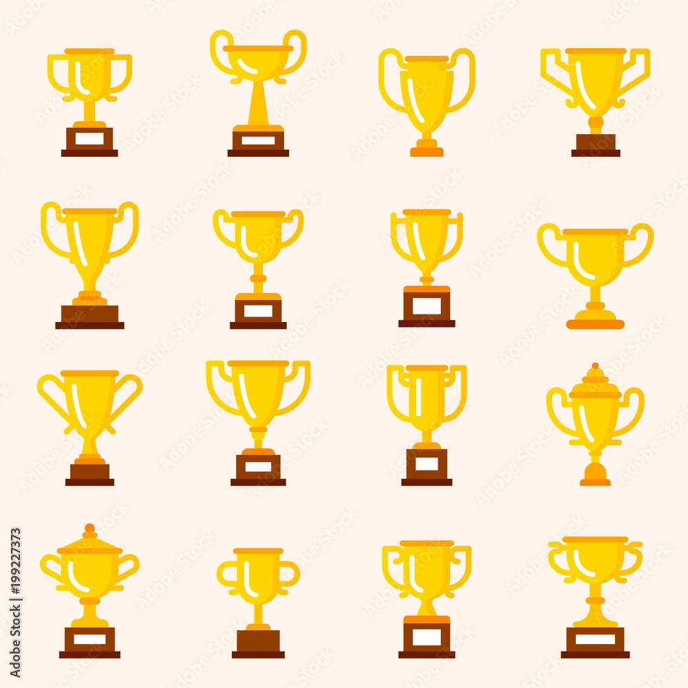 various kind of winning cup icons. vector flat design illustration set various kind of winning cup icons. vector flat design illustration set