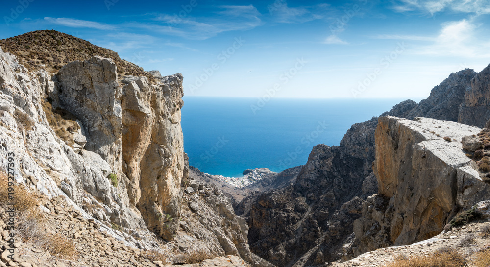 Rocky cliff and seascape, Greece