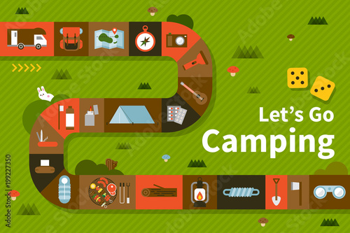 road trip concept camping icons vector flat design illustration set 