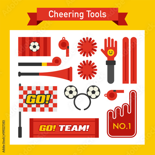 cheering tools red object icons vector flat design illustration set 