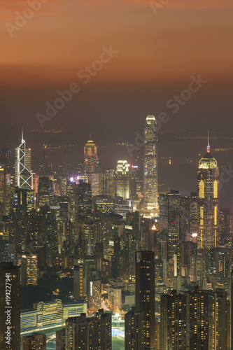 Skyline of Hong Kong city at dusk