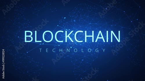 Loopable blockchain technology network futuristic hud abstract background with peer to peer net. Global cryptocurrency blockchain business banner concept. 4K seamless loop video footage animation