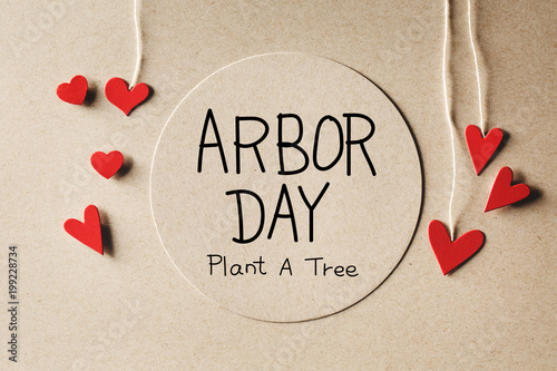 Arbor Day message with handmade small paper hearts
