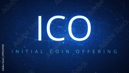 Loopable ICO initial coin offering blockchain technology network futuristic hud background. Global cryptocurrency ICO blockchain business banner concept. 4K seamless loop video footage animation