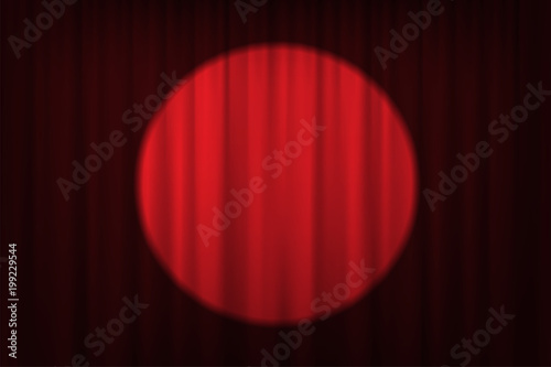 Spotlight on red curtains and chairs. Vector theater, cinema or circus background.