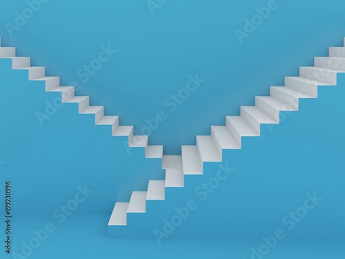 white stairs in blue background ,3d rendering