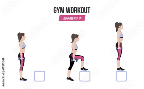 Sport exercises. Exercises in a gym. Dumbbell Step Up Illustration of an active lifestyle.