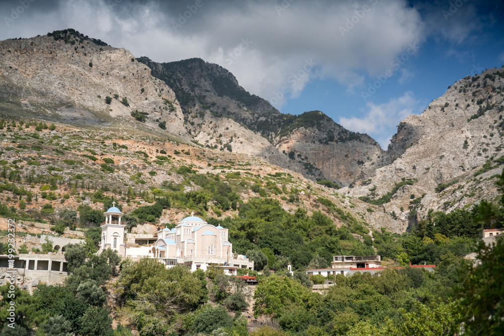 Church and mountain landscape