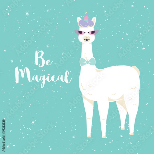 Cute cartoon llama character with No drama llama motivational quote