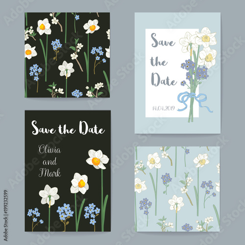 Fototapeta Naklejka Na Ścianę i Meble -  Floral Greeting Cards Set. Vector illustration
