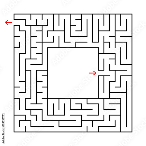 A square labyrinth. Find the way out from the center. Simple flat vector illustration isolated on white background. With a place for your image