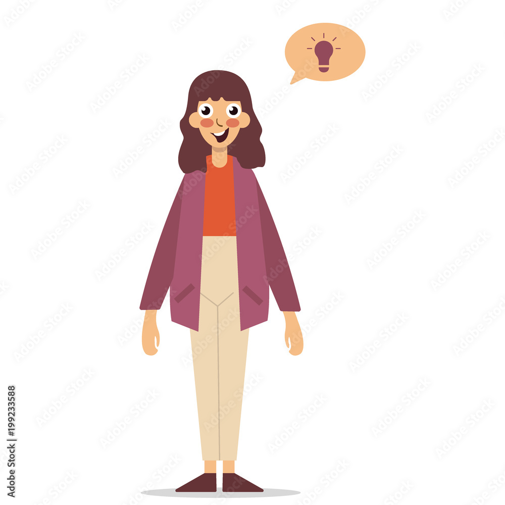 Thinking business woman in suit with lightbulb above head Thinking business woman in suit with lightbulb above head