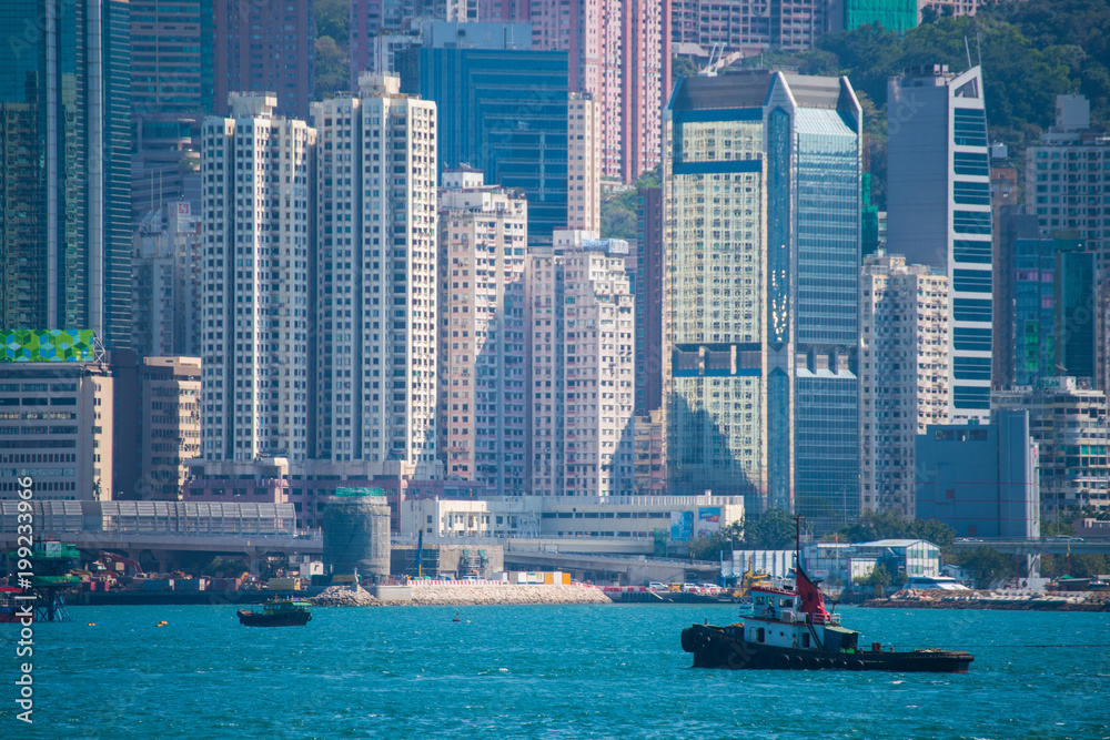 View of Cityscape at Victoria Harbor Island, Hong Kong