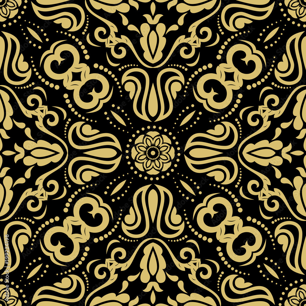 Orient vector classic pattern. Seamless abstract background with vintage elements. Orient black and golden background. Ornament for wallpaper and packaging