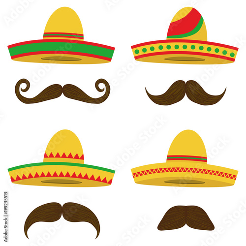 Sombrero, Mexican Sobrero set with a mustache. Mexican headdress.