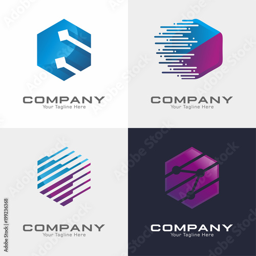 Hexagon Tech Logo Vector Set