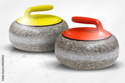 Realistic illustration of curling stones on ice