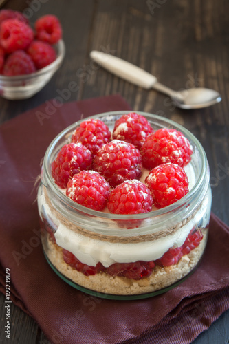 Raspberry dessert in jar