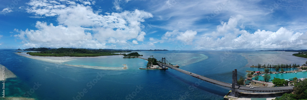 Palau Koror Bridge Micronesia, areal view coral beach