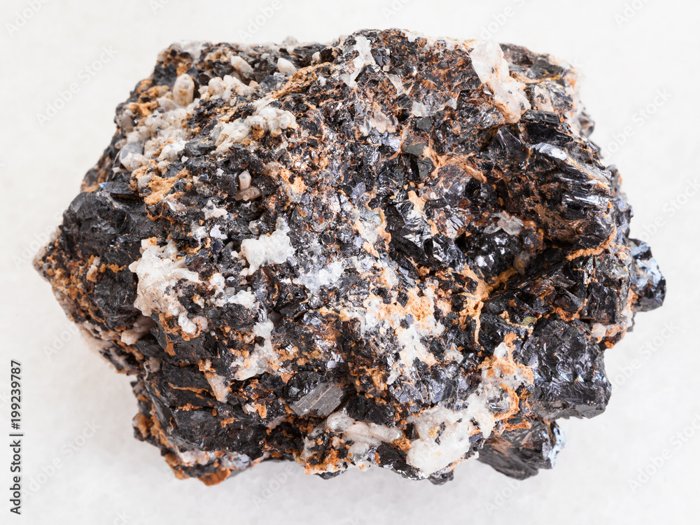 rough Sphalerite with Galena ore on white marble rough Sphalerite with Galena ore on white marble