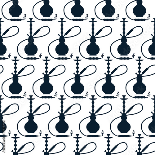 hookah, black-white vector seamless pattern.