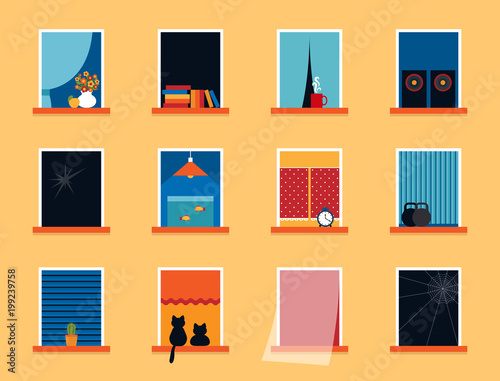 house with windows. neighbourhood. vector flat illustration.